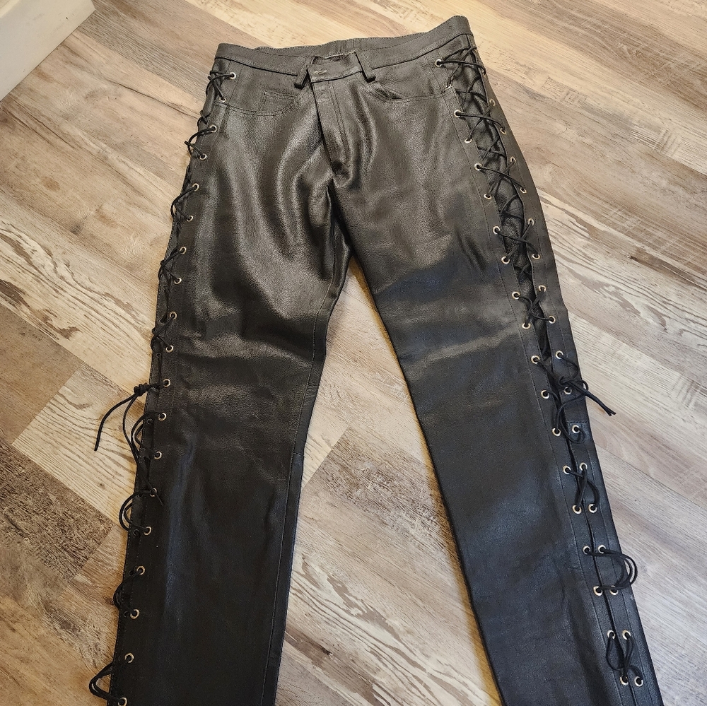 100% Leather pants with leather lace ups